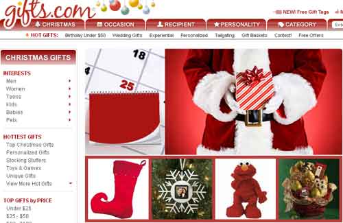 gifts.com christmas homepage