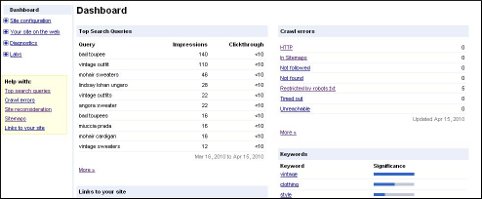 webmaster tools dashboard