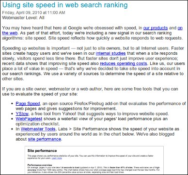 google blog post on speed
