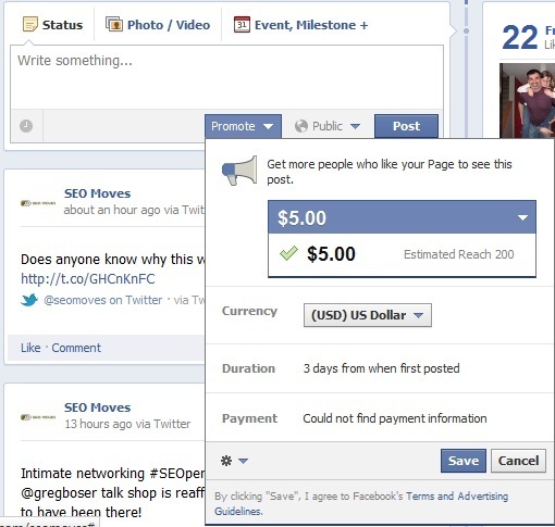 SEO Moves Facebook Promote Post Option