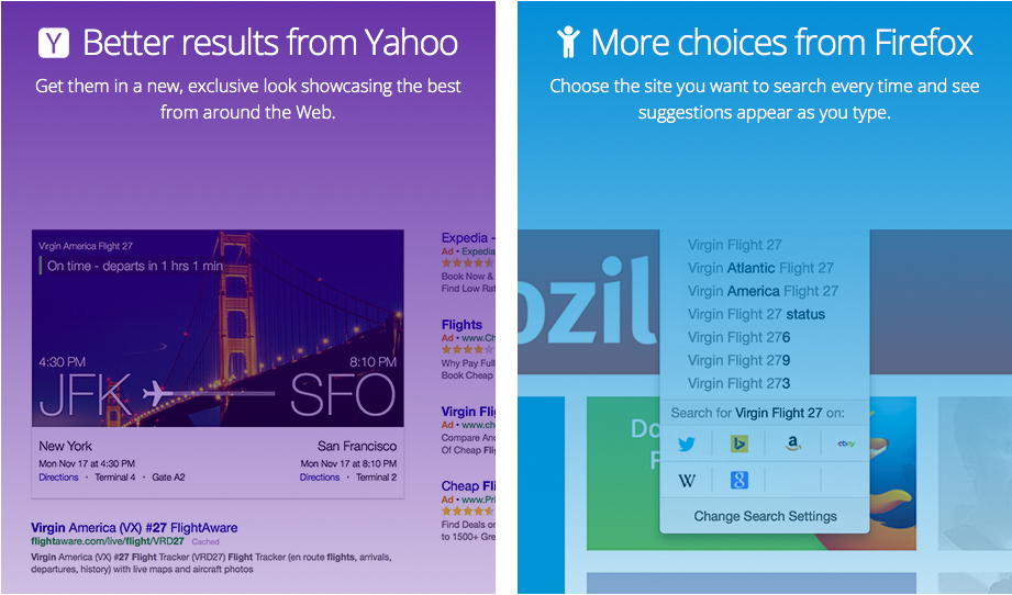 Better Results Yahoo - More Choices Firefox