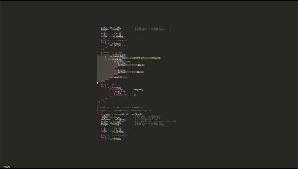 Julia editing zen mode with vim and goyo