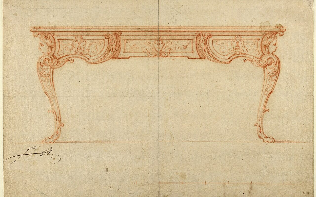 Drawing, elevation of a writing desk bureau plat , ch