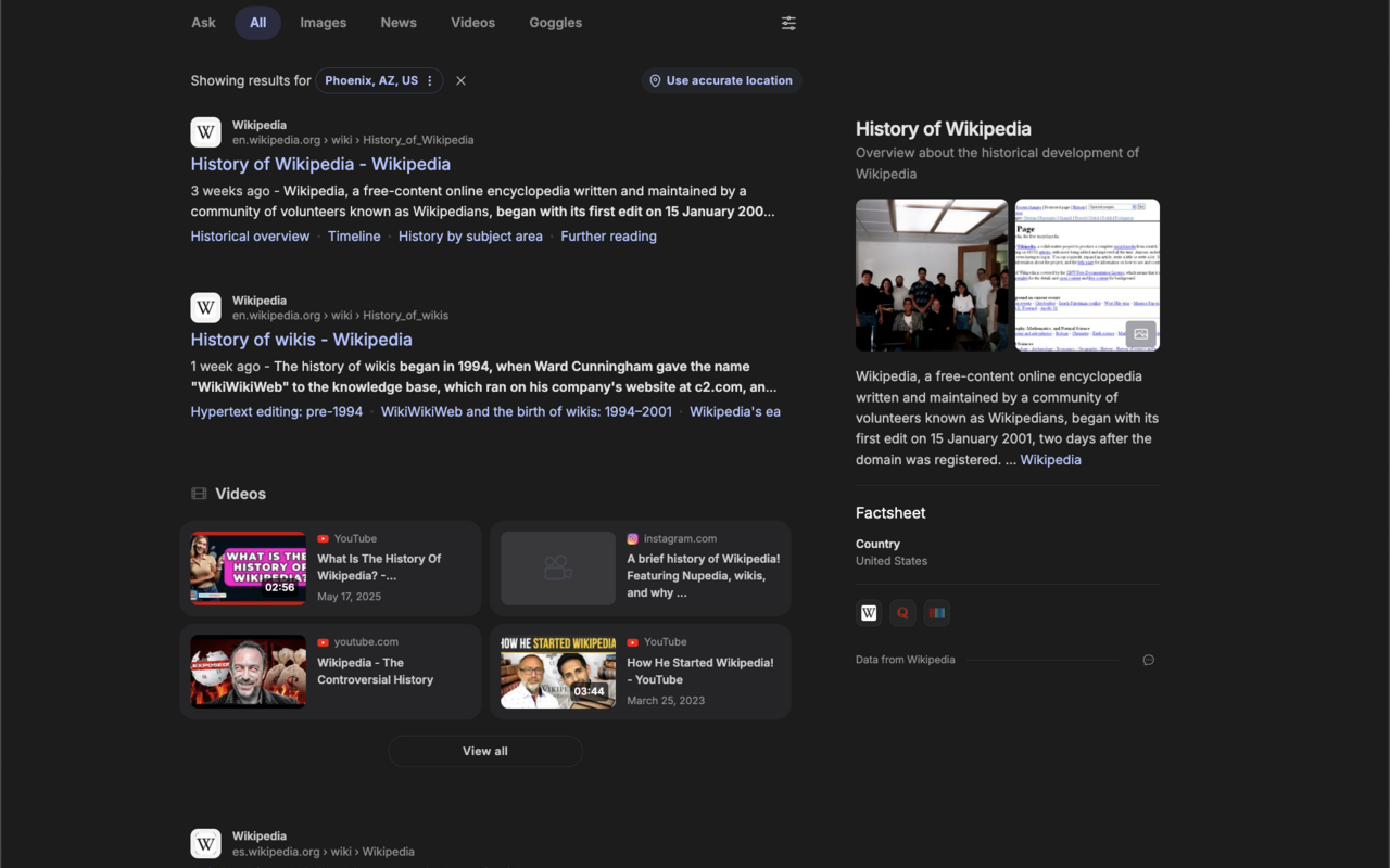 Brave search engine results page serp