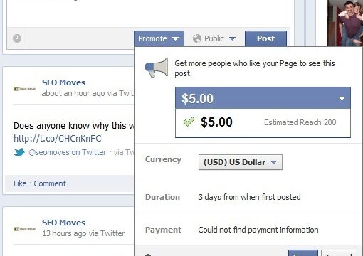 SEO Moves Facebook Promote Post Option