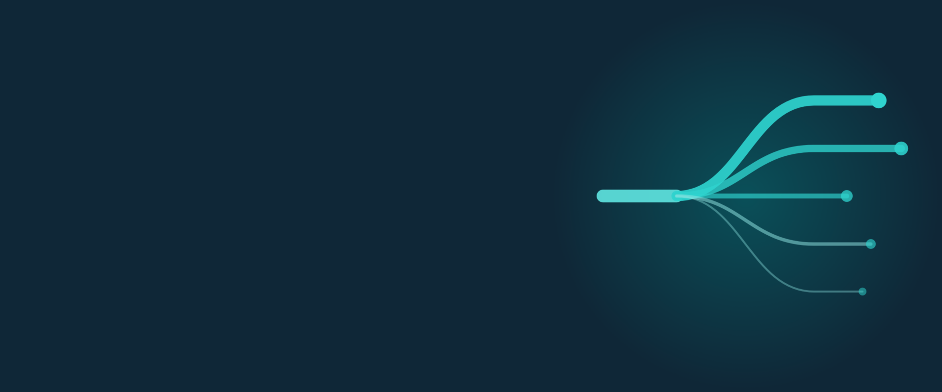 Abstract header graphic in teal on navy: a single stream fanning out into bands of decreasing weight.