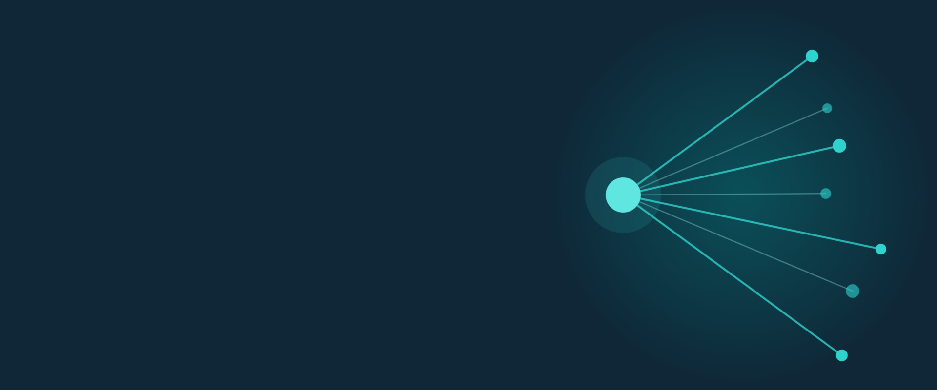 Abstract header graphic in teal on navy: rays spreading from a bright point out to scattered nodes.