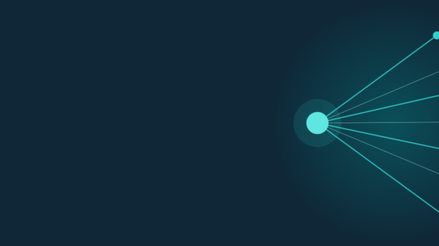 Abstract header graphic in teal on navy: rays spreading from a bright point out to scattered nodes.