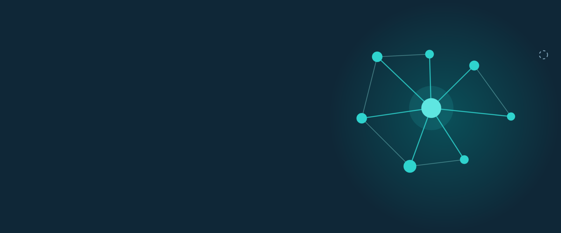 Abstract header graphic in teal on navy: a central hub linked out to surrounding nodes, with one dashed node that nothing connects to.
