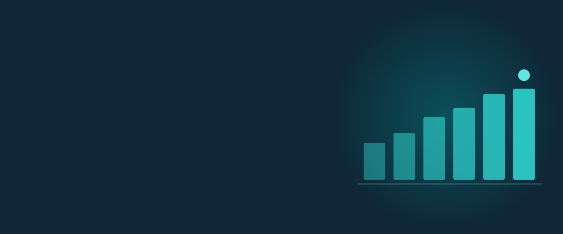 Abstract header graphic in teal on navy: a row of ascending bars with a marker above the tallest.