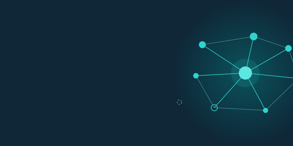 Abstract hub-and-spoke link graph in teal on navy: a central hub linked out to seven pages that also link sideways to each other, with three dashed nodes that nothing connects to.