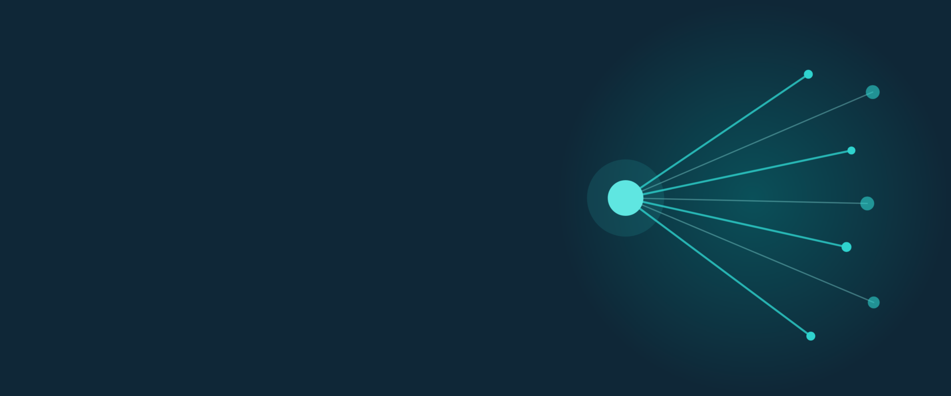 Abstract header graphic in teal on navy: rays spreading from a bright point out to scattered nodes.