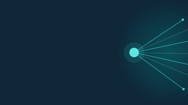 Abstract header graphic in teal on navy: rays spreading from a bright point out to scattered nodes.