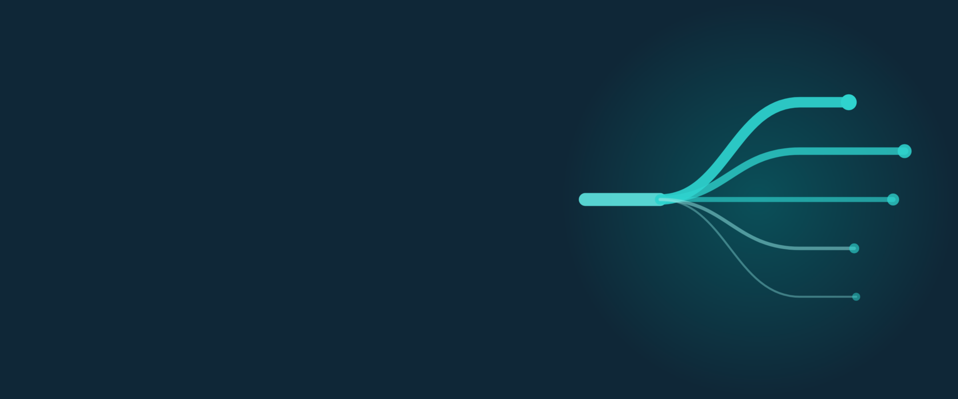 Abstract header motif: a single stream of traffic branching into five separate channels.