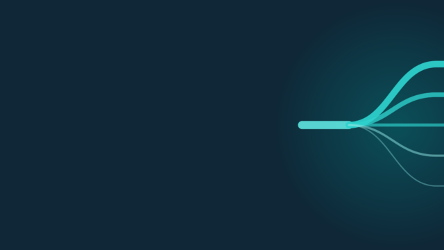 Abstract header graphic in teal on navy: a single stream fanning out into bands of decreasing weight.