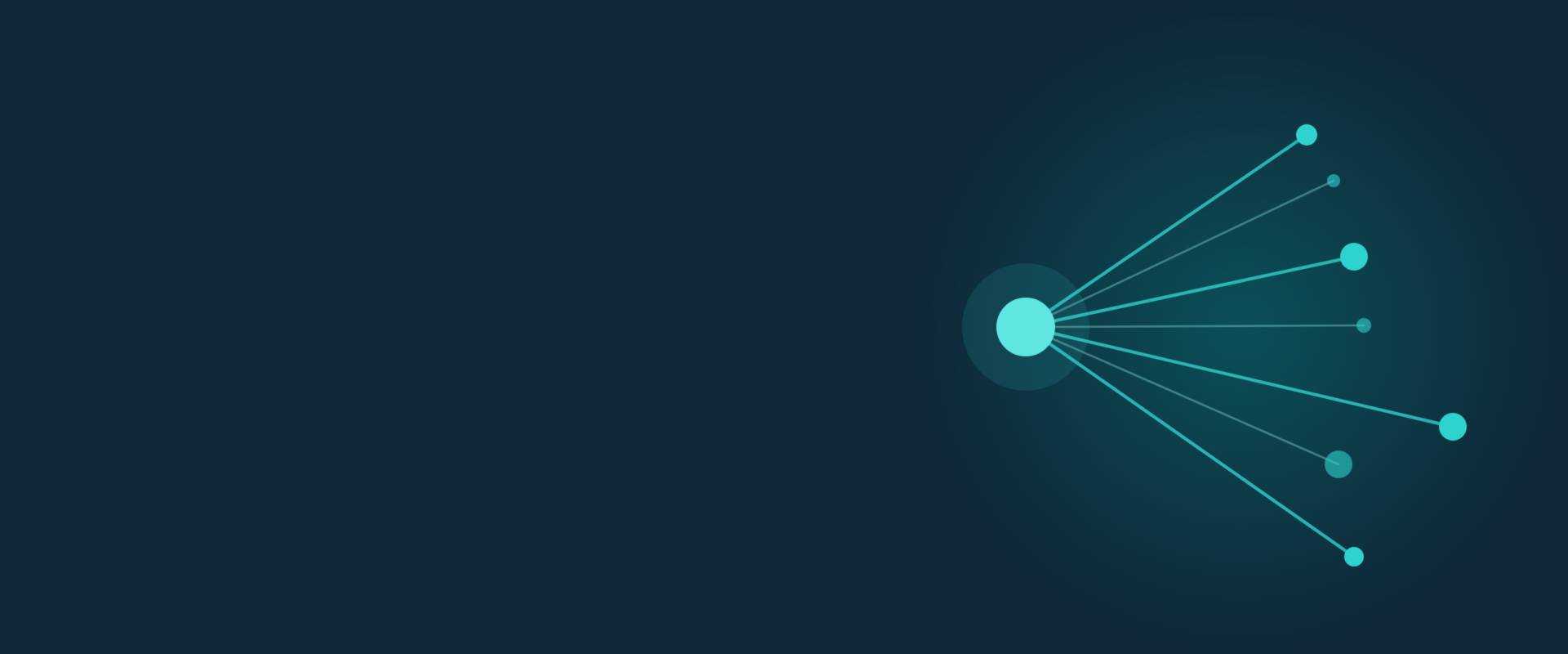 Abstract header graphic in teal on navy: rays spreading from a bright point out to scattered nodes.