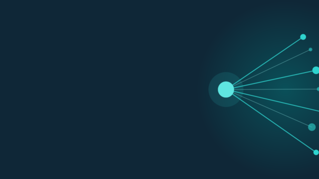 Abstract header graphic in teal on navy: rays spreading from a bright point out to scattered nodes.